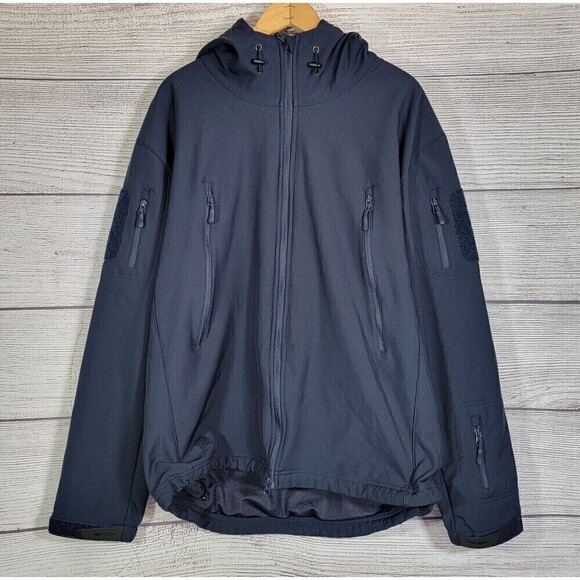 FULL Zip Multi Pocket With Hood Jacket Dark Blue Size Large - Picture 1 of 5